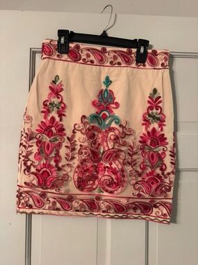 Pink Embroidered Floral Mini Skirt